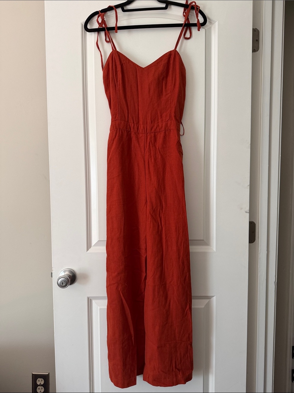 Abercrombie & Fitch Red-Orange Tie-Strap Wide-Leg Jumpsuit